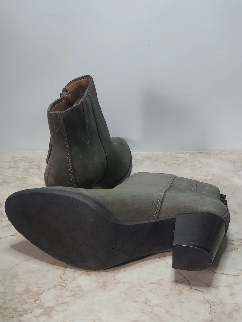 Vionic Women's Olive Suede Ankle Booties - Classic Block Heel Size 8.5